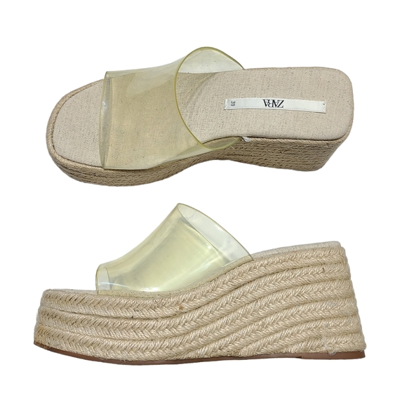 Zara Shoes - Zara Jute + Vinyl Platform Wedge Sandals